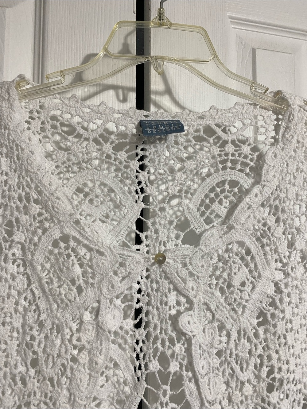 CUTE Rabbit Rabbit Rabbit white cotton lace cardigan sweater top size XL - Picture 3 of 7